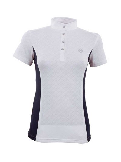 Polo de compétition à manches courtes en micro-maille blanc et bleu marine pour femme - Sublime - Anky