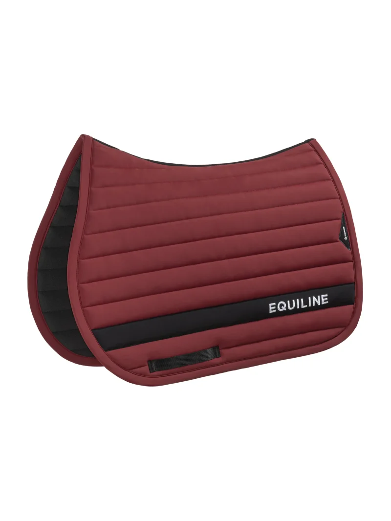 Red (Alpine Plum) technical saddle pad and ear bonnet set with embroidered logo EQCRISCE