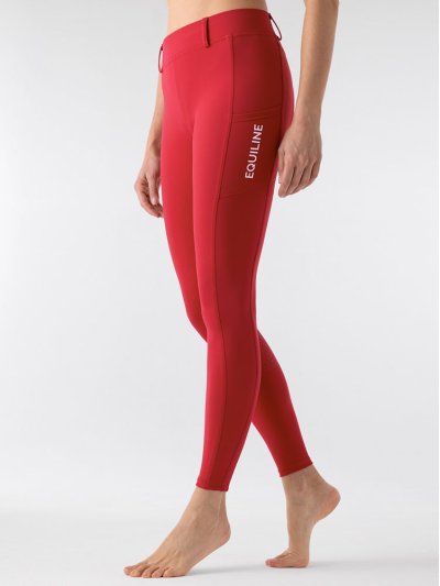 Mallas color rojo con bolsillos laterales (full grip) para mujer- Equiline