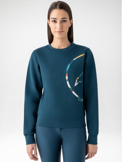 Sudadera de manga larga azul marino con logotipo en el lateral izquierdo para mujer - Ezzy - Equiline