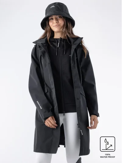 Chaqueta impermeable larga para mujer negra EQEXTRE - Equiline