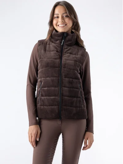 Chaleco de terciopelo acolchado para mujer marrón cacao EQSIT - Equiline