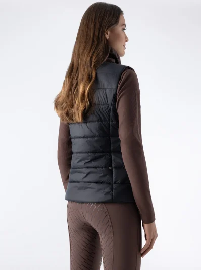 Chaleco de terciopelo acolchado para mujer marrón cacao EQSIT - Equiline - imagen 2