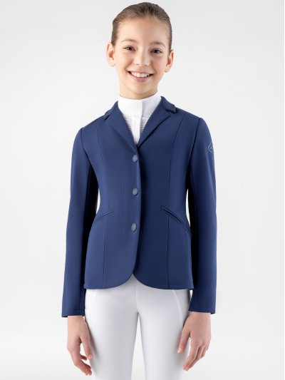 Chaqueta de competición azul marino adornada con pedrería en el cuello y el logotipo de brillantes para niña - Equiline