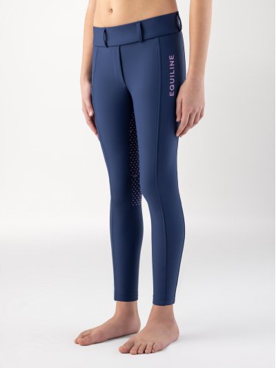 Mallas para montar en azul marino y rosa con el logotipo en rosa (full grip) para niña-Cunix-Equiline