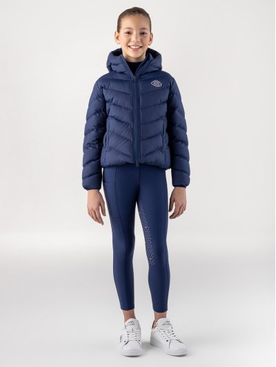 Chaqueta acolchada con capucha en azul marino con el logotipo en rosa para junior Cumin - Equiline