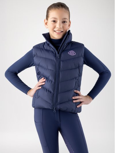 Chaleco acolchado azul marino con el logotipo rosa para junior Cetz - Equiline