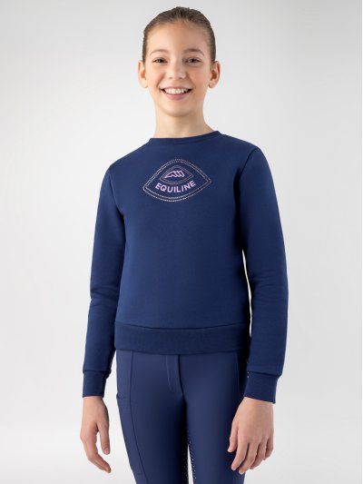 Sudadera polar azul marino con el logotipo de pedrería rosa para niña Cedril - Equiline