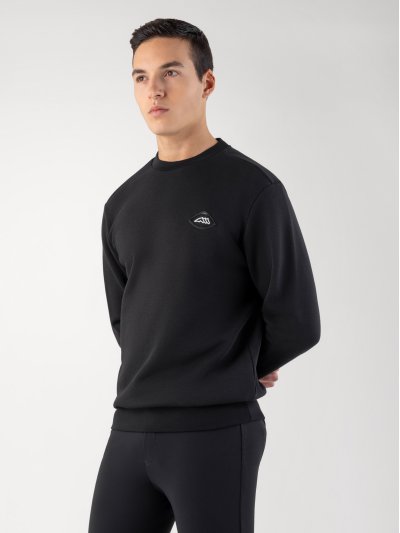 Sudadera negra de cuello redondo con el logotipo de letras blancas en la espalda para hombre Cirok - Equiline