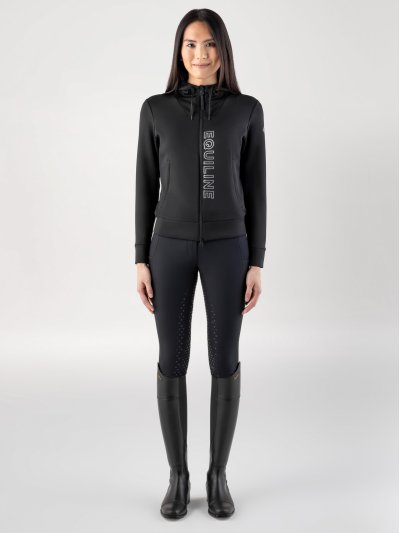 Sudadera técnica de entrenamiento negra con capucha y logotipo de letras plateadas para mujer Coco - Equiline