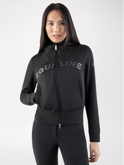 Sudadera con capucha negra y el logotipo brillante para mujer - Equiline