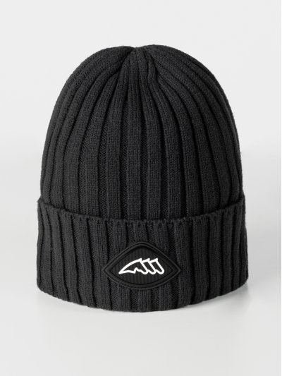 Gorro de punto negro con interior polar y el logotipo negro y blanco unisex -Equiline - imagen 2