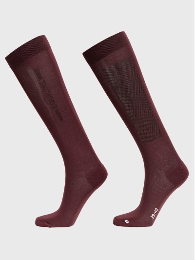 Calcetines de caña alta burdeos con el logotipo en vertical de micro tachuelas para mujer -Galz-Equiline