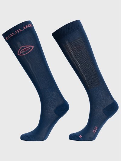 Calcetines de caña alta junior (unisex) azul marino con el logotipo en rosa -Equiline