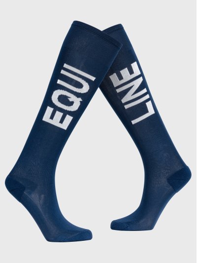Calcetines de caña alta junior (unisex) azul marino con el logotipo de letras en blanco -Equiline