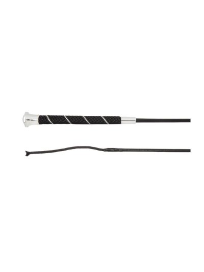 Fusta de doma negra con mango antideslizante de silicona con diamantes de imitacion y boton plateado(120cm)-Andromeda - BR