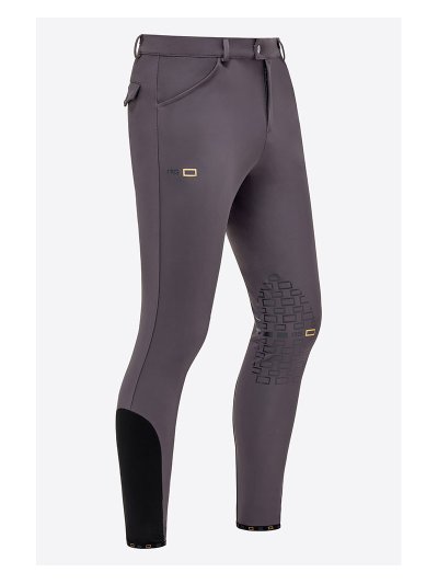 Pantalons d'équitation gris avec logo jaune (grip aux genoux) pour homme - RG
