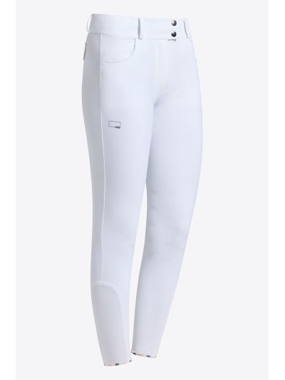 Pantalones de montar blancos de cintura alta con bolsillo para mujer - RG