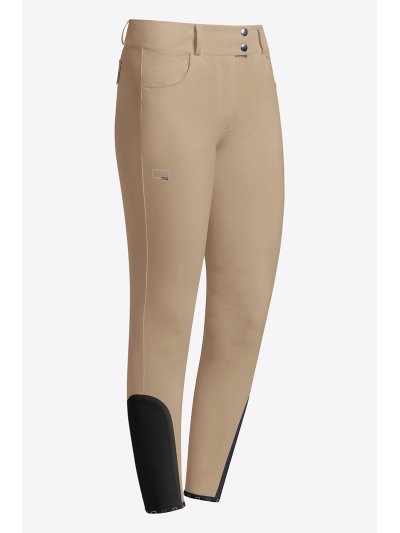 Pantalones de montar beige de cintura alta con bolsillo para mujer - RG
