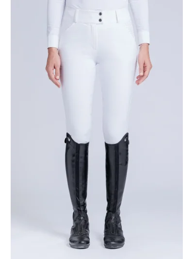 Pantalones de montar de cintura alta blancos full grip con brillantes para mujer - RG