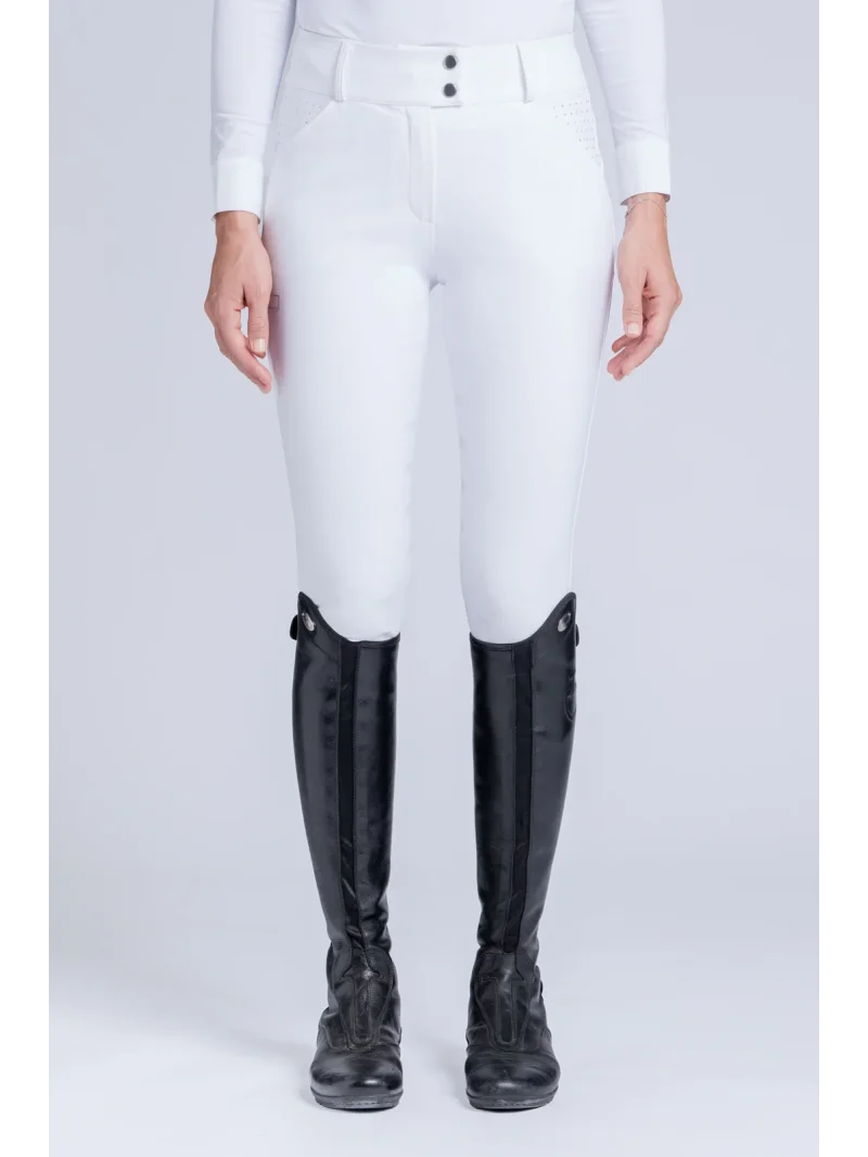 White high-waisted full-grip riding breeches with rhinestones for women
