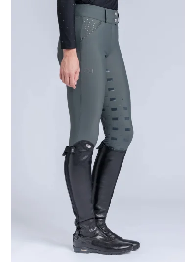 Pantalones de montar de cintura alta verde oscuro (Deep Forest) full grip con brillantes para mujer - RG - imagen 2