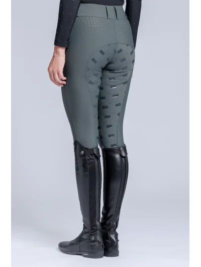 Pantalones de montar de cintura alta verde oscuro (Deep Forest) full grip con brillantes para mujer - RG - imagen 3