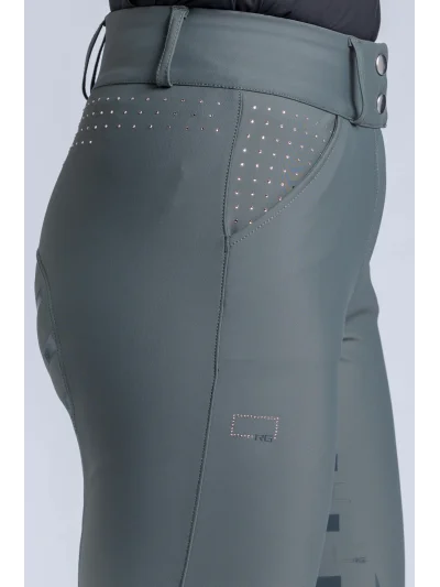 Pantalones de montar de cintura alta verde oscuro (Deep Forest) full grip con brillantes para mujer - RG - imagen 4