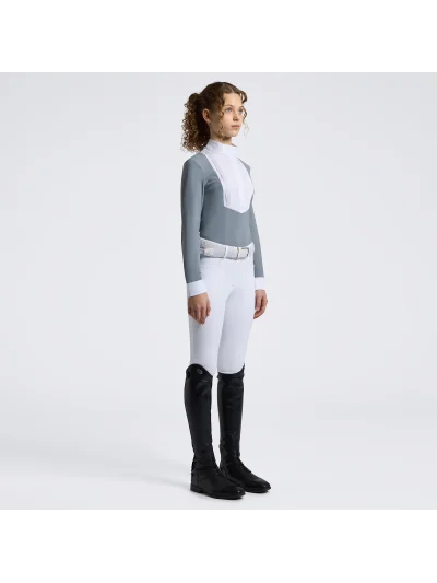 Chemise de concours à manches longues bleu gris (Windward Blue) avec plastron pour fille - Cavalleria Toscana - imagen 3
