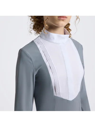 Chemise de concours à manches longues bleu gris (Windward Blue) avec plastron pour fille - Cavalleria Toscana