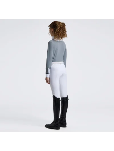 Chemise de concours à manches longues bleu gris (Windward Blue) avec plastron pour fille - Cavalleria Toscana - imagen 2