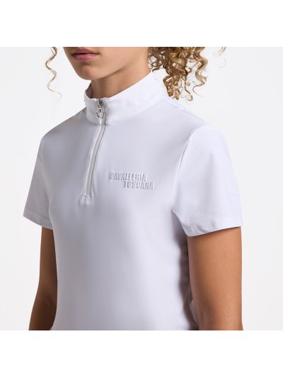 Girls’ short-sleeve white competition polo with white embroidered logo – Cavalleria Toscana