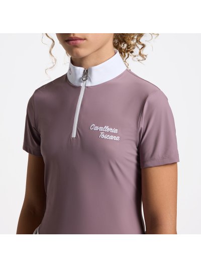 Girls’ short-sleeve pink competition polo with white embroidered logo - Cavalleria Toscana