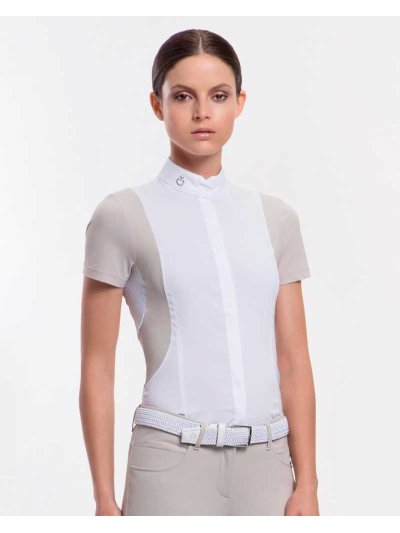 Chemise de compétition à manches courtes blanc et beige pour femme - Cavalleria Toscana