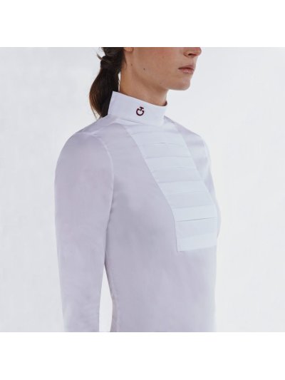 Chemise de compétition à manches longues blanc avec pecho plisado pour femme - Cavalleria Toscana