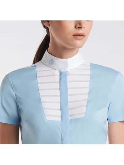Chemise de compétition à manches courtes bleu clair et blanc pour femme - Cavalleria Toscana