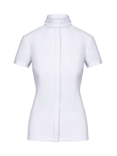 Chemise à manches courtes blanc avec col de volantes pour femme - Cavalleria Toscana