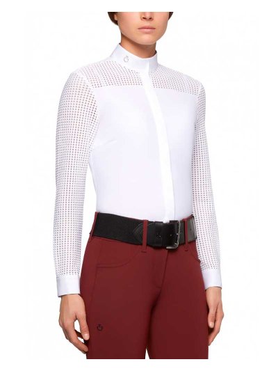 Chemise de compétition blanc à manches longues en maille pour femme - Cavalleria Toscana
