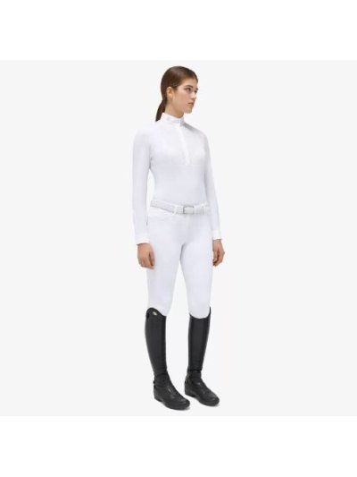 Camisa de competición de manga larga blanco con babero elegante para mujer - Cavalleria Toscana