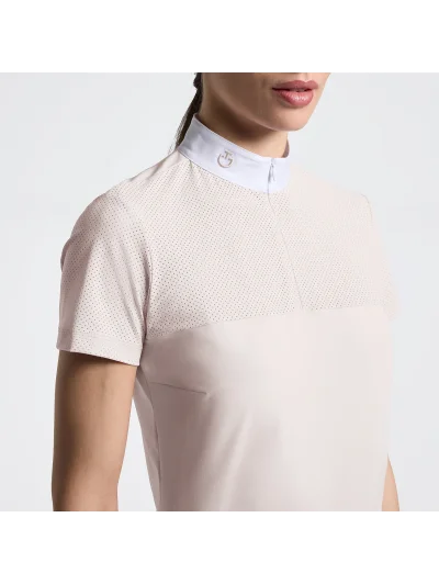 Polo de entrenamiento beige con inserciones perforadas para mujer - Cavalleria Toscana