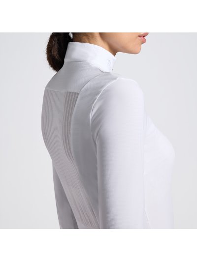 Polo de competición de manga larga blanco con insercion de jacquard en la espalda para mujer - Cavalleria Toscana