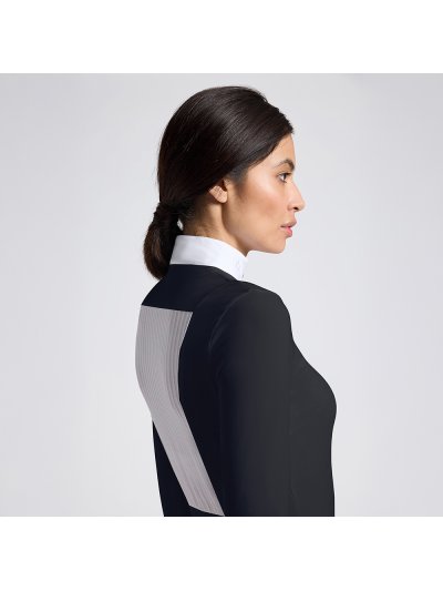 Polo de competición de manga larga negro con insercion de jacquard en la espalda para mujer - Cavalleria Toscana