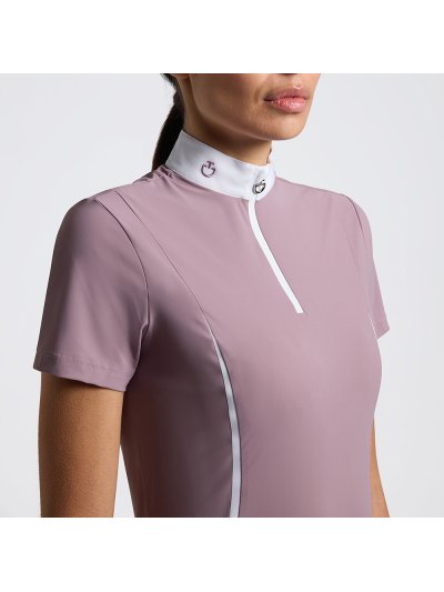 Women’s lilac short-sleeved competition shirt with mesh inserts and front zipper - Cavalleria Toscana