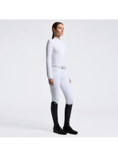 Camisa de concurso de manga larga blanca con canesú de rayas para mujer - Cavalleria Toscana - imagen 2