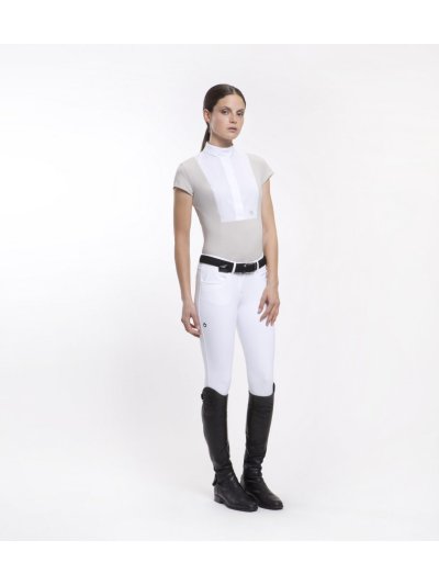 Chemise de compétition à manches courtes beige et blanc pour femme - Cavalleria Toscana