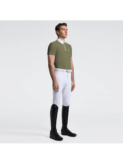 Polo de concurso de manga corta verde oliva (Winter Moss) con media cremallera para hombre - Cavalleria Toscana - imagen 2
