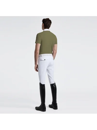 Polo de concurso de manga corta verde oliva (Winter Moss) con media cremallera para hombre - Cavalleria Toscana - imagen 3