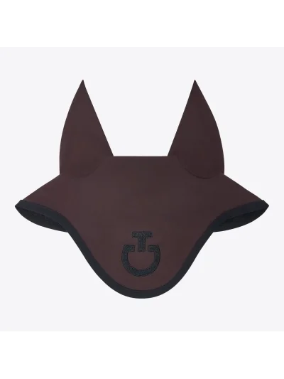 Orejeras chocolate oscuro con el logo en negro con orejas finas elásticas para caballo y pony - Cavalleria Toscana