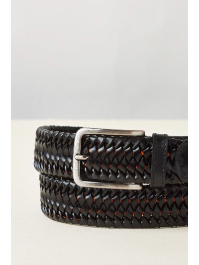 Ceinture tressée élastique en cuir noir et cordon orange - Cavalleria Toscana