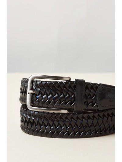 Ceinture tressée élastique en cuir noir et cordon bleu - Cavalleria Toscana